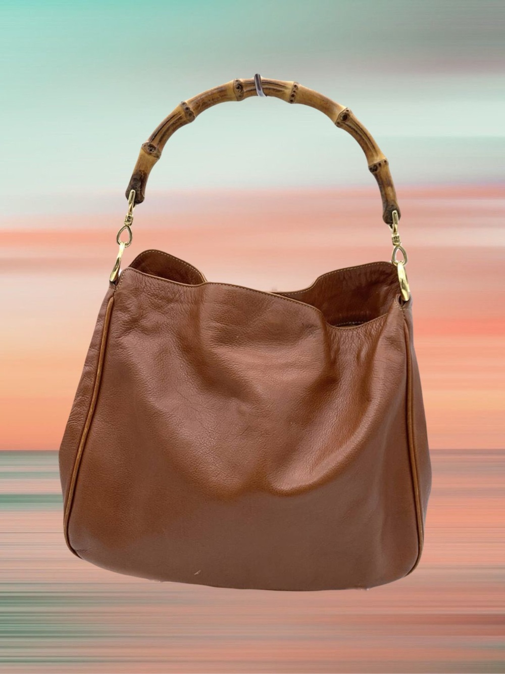 Vibtage Gucci Bamboo Handle Bag Tom Ford era- Tobacco Brown Leather